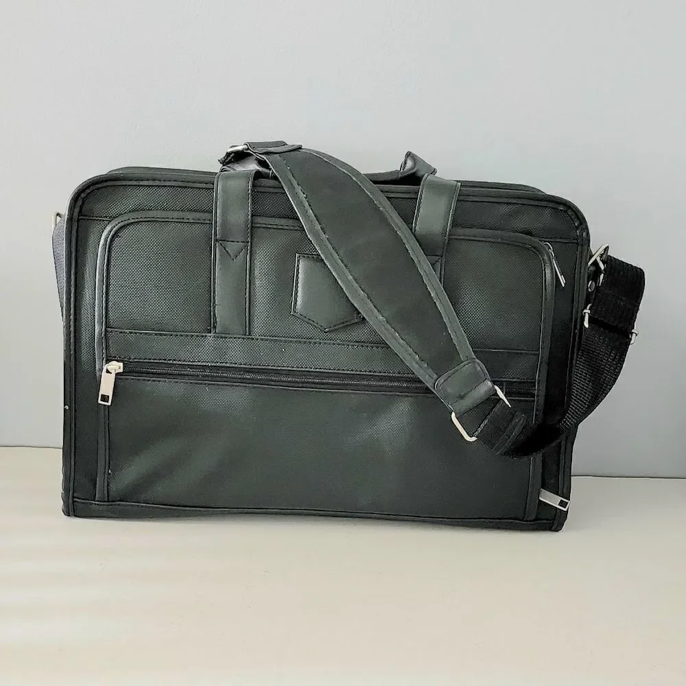 Messenger bag computer work school leather trim mesh front pockets organizer